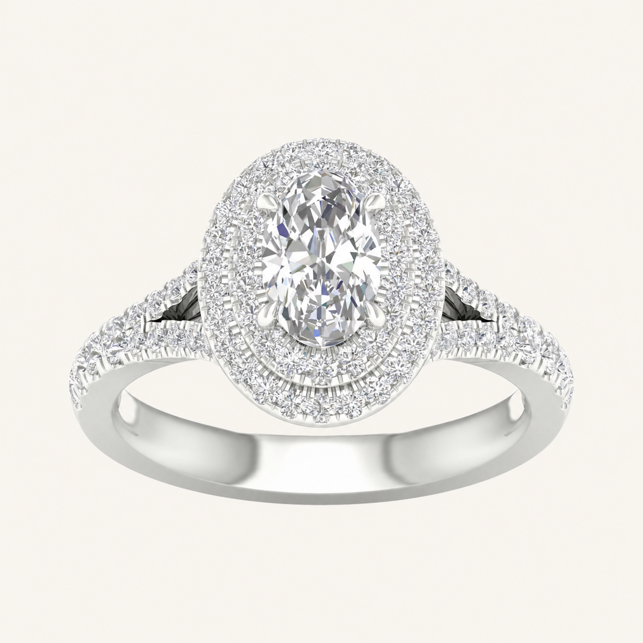 1.25CT Oval Cut Lab Grown Diamond Double Halo Ring