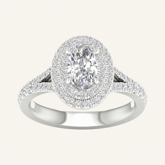 1.25CT Oval Cut Lab Grown Diamond Double Halo Ring