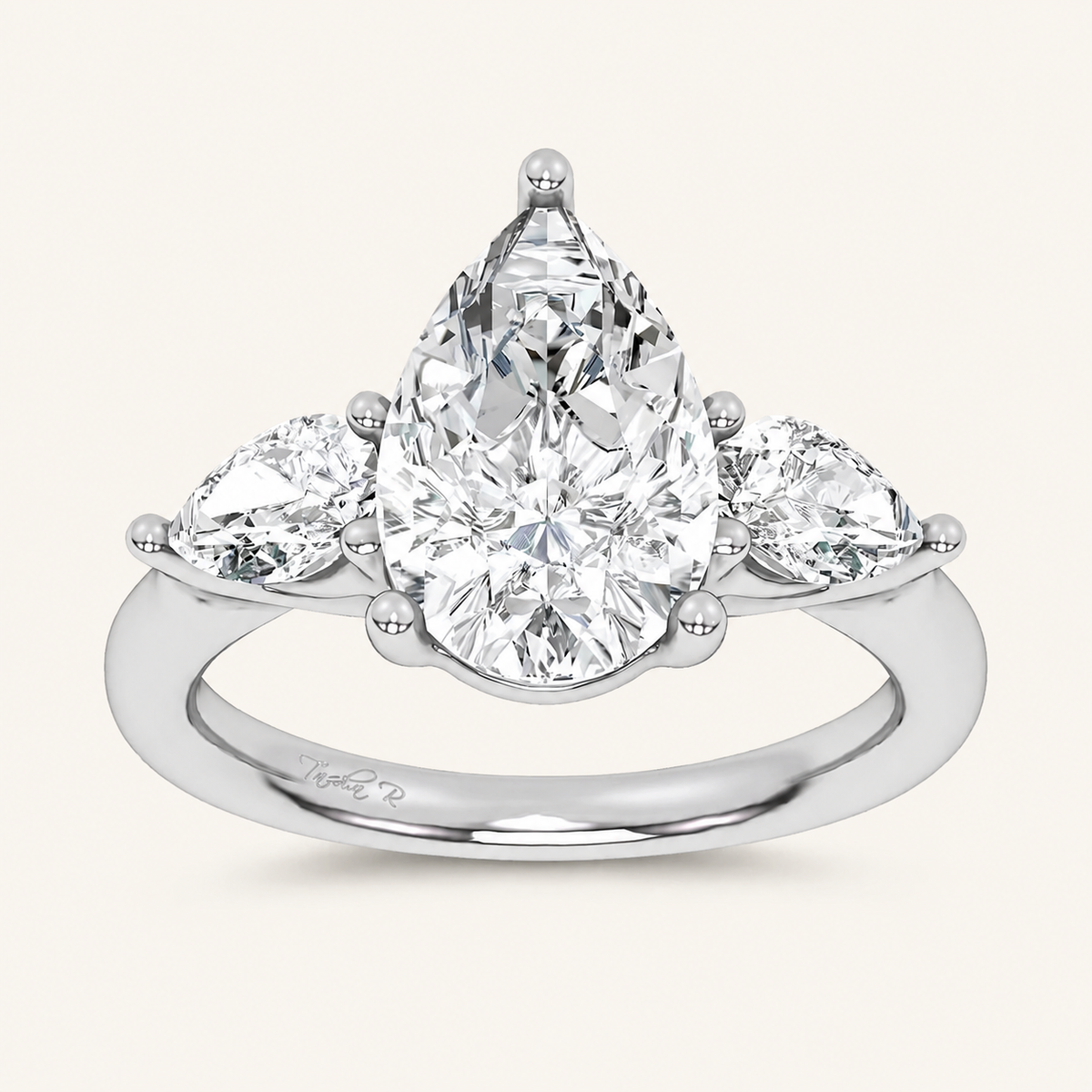 3.80CT Pear Cut Lab Grown Diamond Three stone Ring