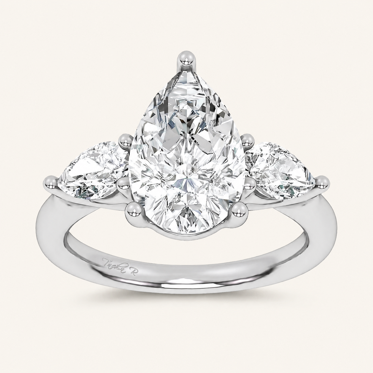 3.80CT Pear Cut Lab Grown Diamond Three stone Ring