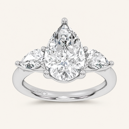 3.80CT Pear Cut Lab Grown Diamond Three stone Ring