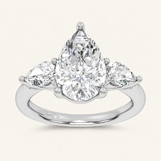3.80CT Pear Cut Lab Grown Diamond Three stone Ring