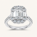 3.87CT Emerald Cut Certified Lab Grown Diamond Engagement Halo Ring