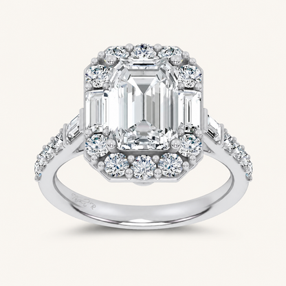 3.87CT Emerald Cut Certified Lab Grown Diamond Engagement Halo Ring