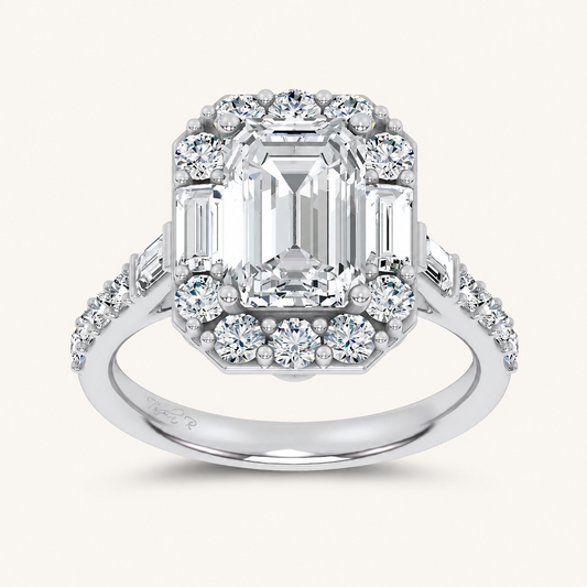 3.87CT Emerald Cut Certified Lab Grown Diamond Engagement Halo Ring