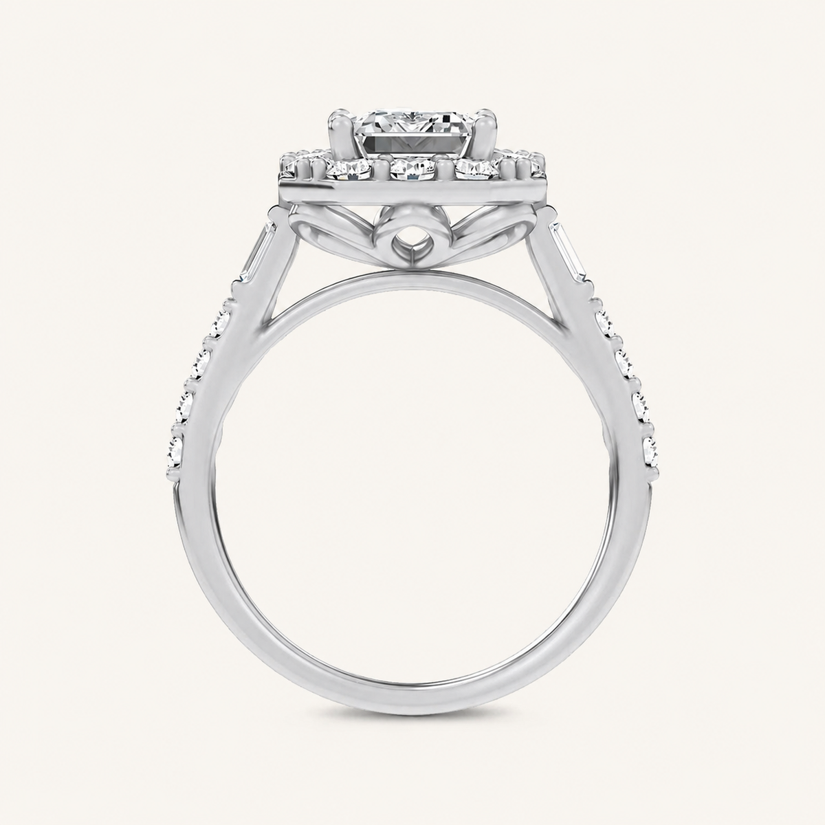 3.87CT Emerald Cut Certified Lab Grown Diamond Engagement Halo Ring