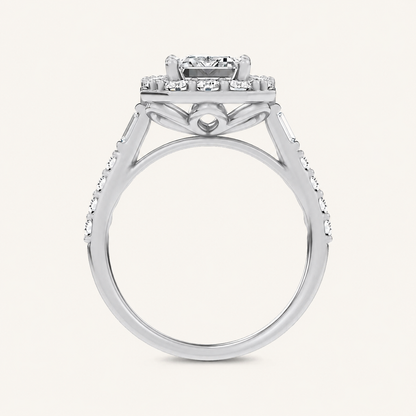 3.87CT Emerald Cut Certified Lab Grown Diamond Engagement Halo Ring