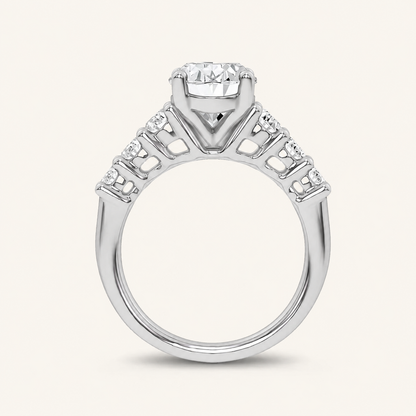 4.06CT Oval Cut Certified Lab Grown Diamond Engagement Cluster Ring