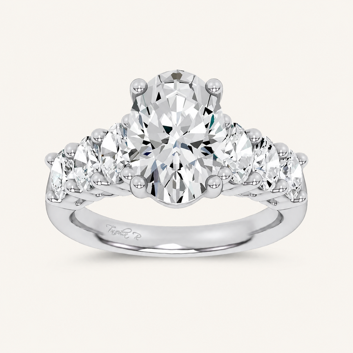 4.06CT Oval Cut Certified Lab Grown Diamond Engagement Cluster Ring