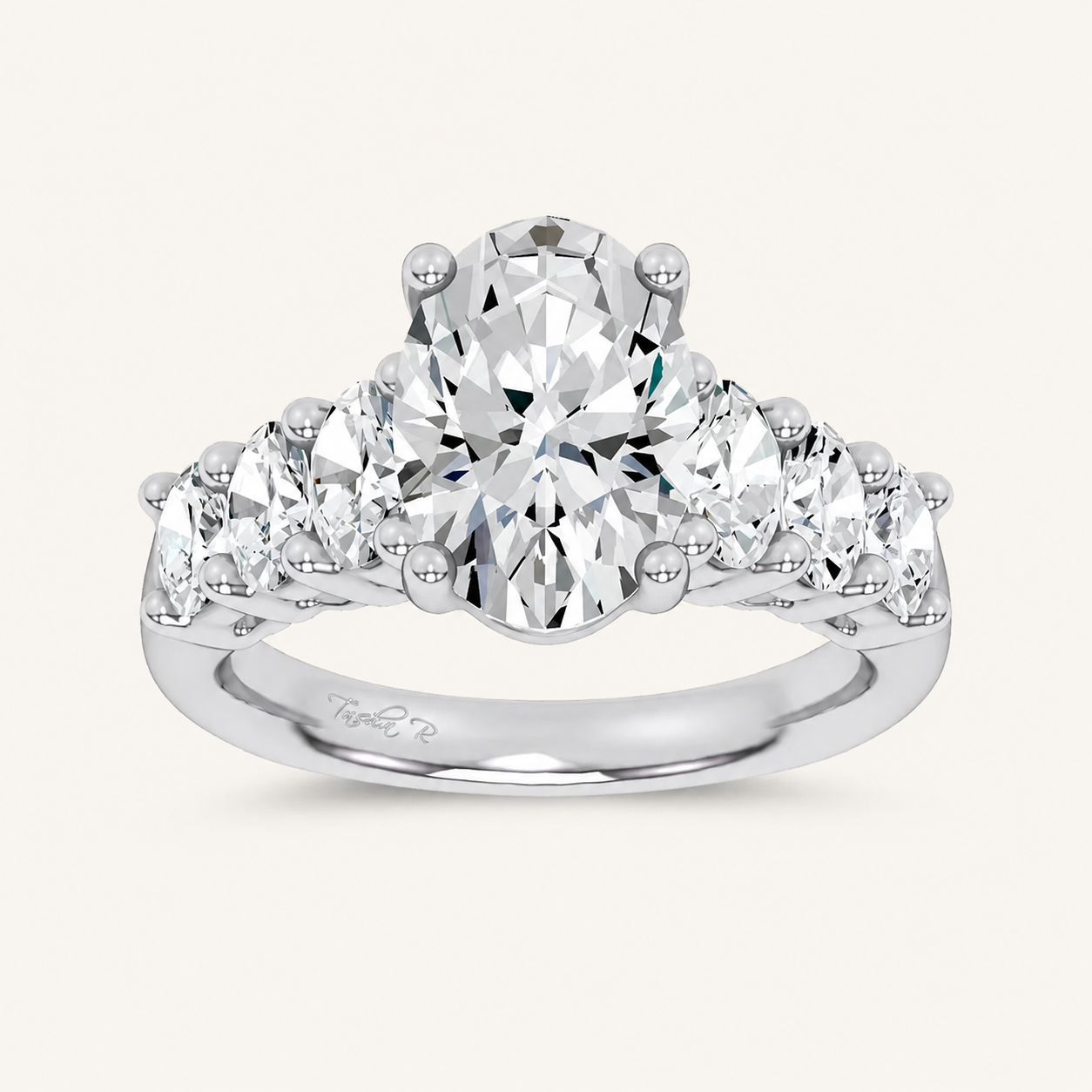 4.06CT Oval Cut Certified Lab Grown Diamond Engagement Cluster Ring
