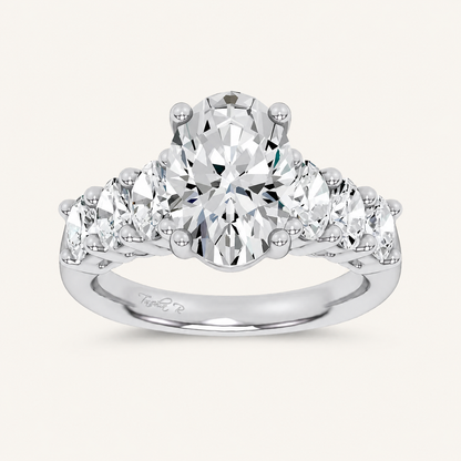 4.06CT Oval Cut Certified Lab Grown Diamond Engagement Cluster Ring
