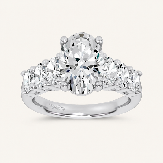 4.06CT Oval Cut Certified Lab Grown Diamond Engagement Cluster Ring
