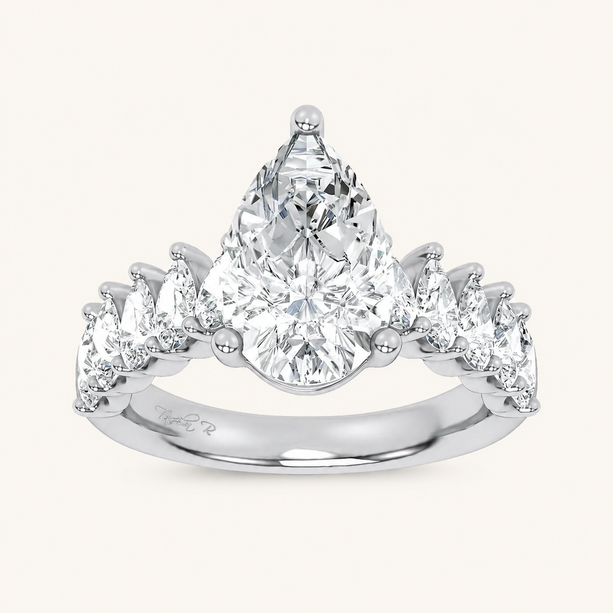4.20CT Pear Cut Certified Lab Grown Diamond Engagement Cluster Ring