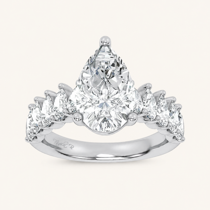 4.20CT Pear Cut Certified Lab Grown Diamond Engagement Cluster Ring