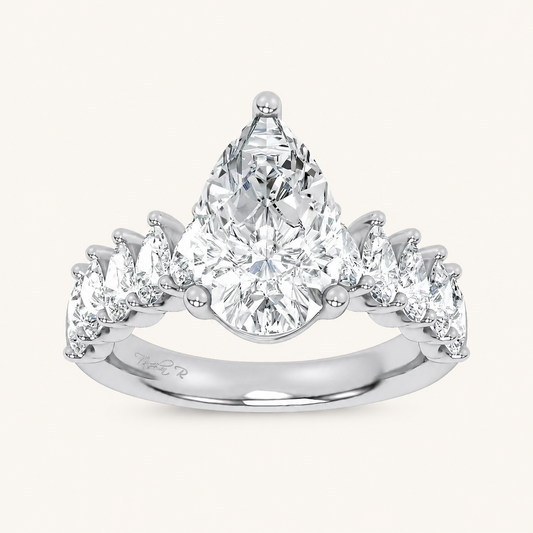 4.20CT Pear Cut Certified Lab Grown Diamond Engagement Cluster Ring