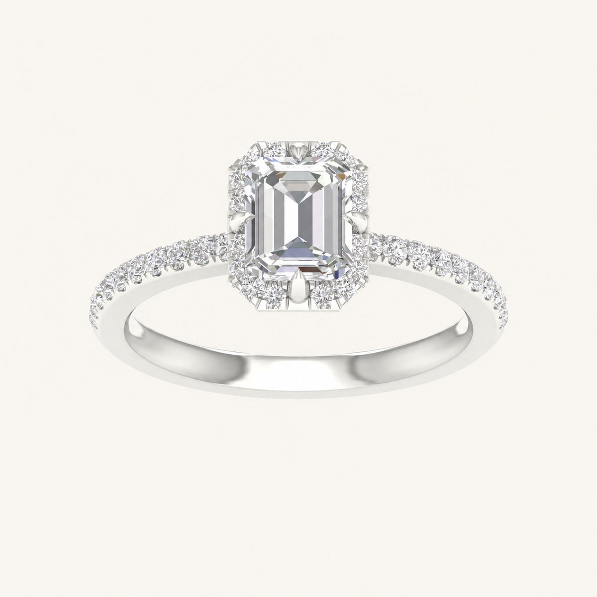 1.25CT Emerald Cut Lab Grown Diamond Halo Ring