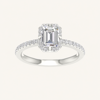 1.25CT Emerald Cut Lab Grown Diamond Halo Ring