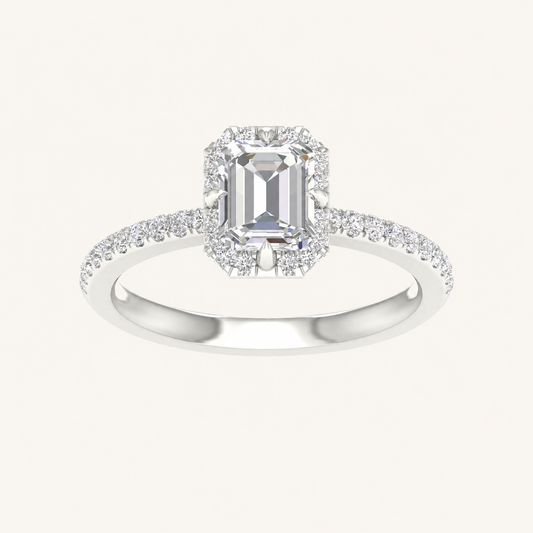 1.25CT Emerald Cut Lab Grown Diamond Halo Ring