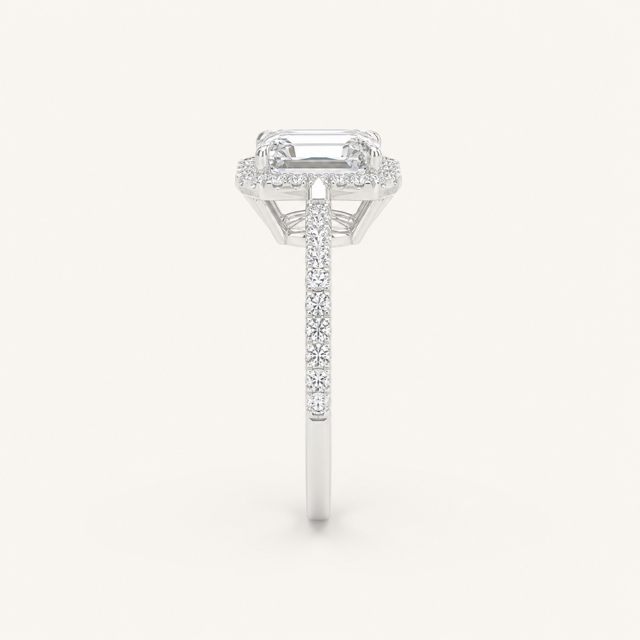 1.25CT Emerald Cut Lab Grown Diamond Halo Ring