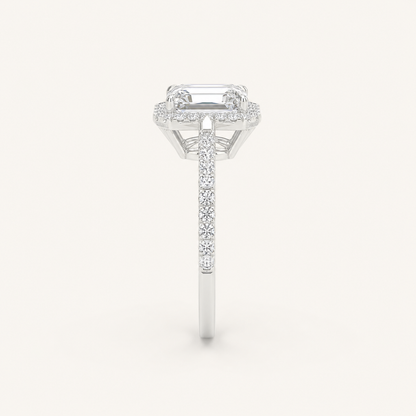 1.25CT Emerald Cut Lab Grown Diamond Halo Ring