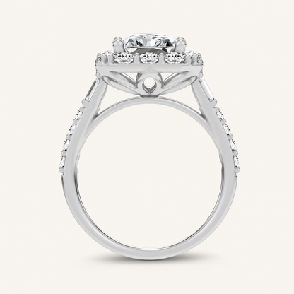 4.20CT Emerald Cut Certified Lab Grown Diamond Engagement Halo Ring