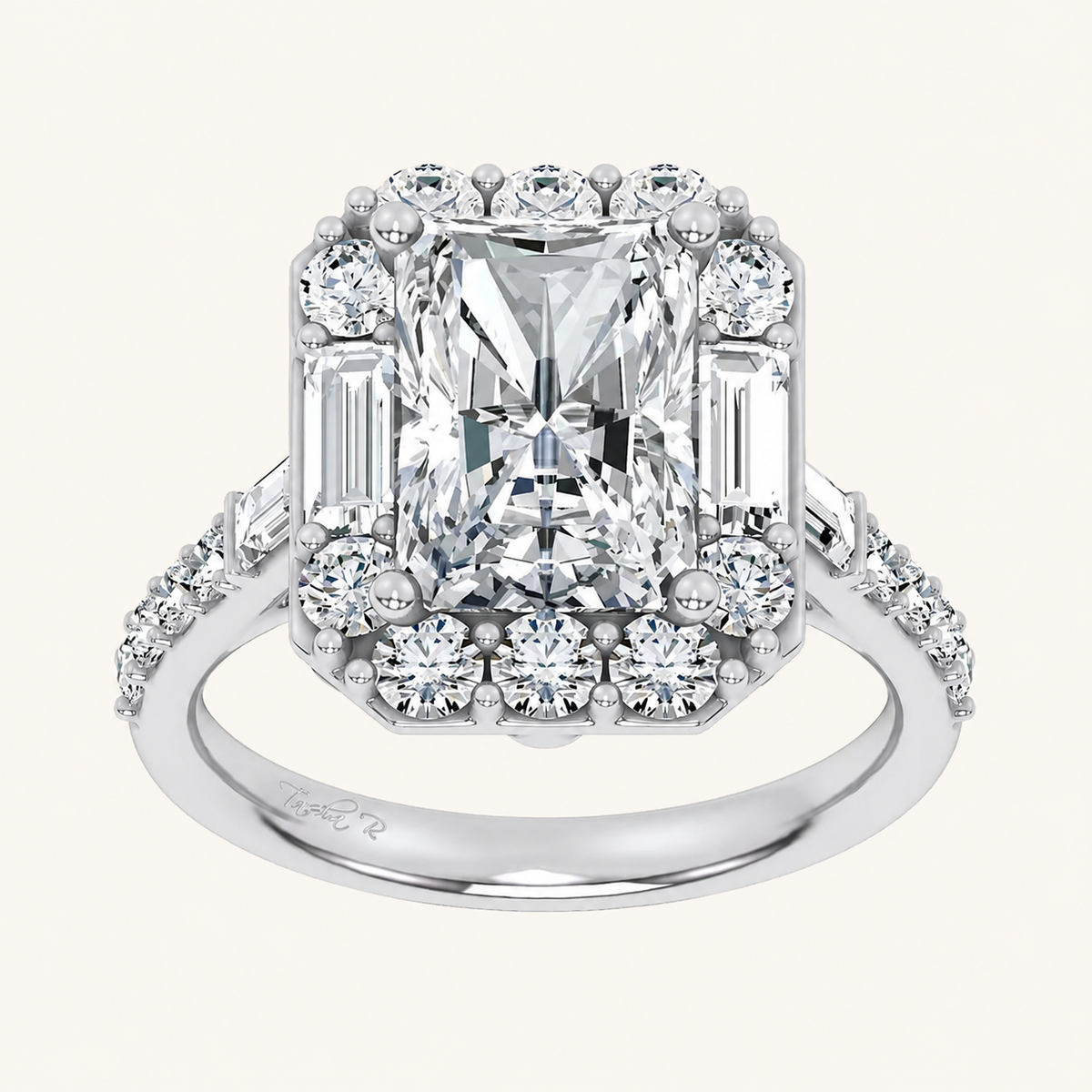 4.20CT Emerald Cut Certified Lab Grown Diamond Engagement Halo Ring