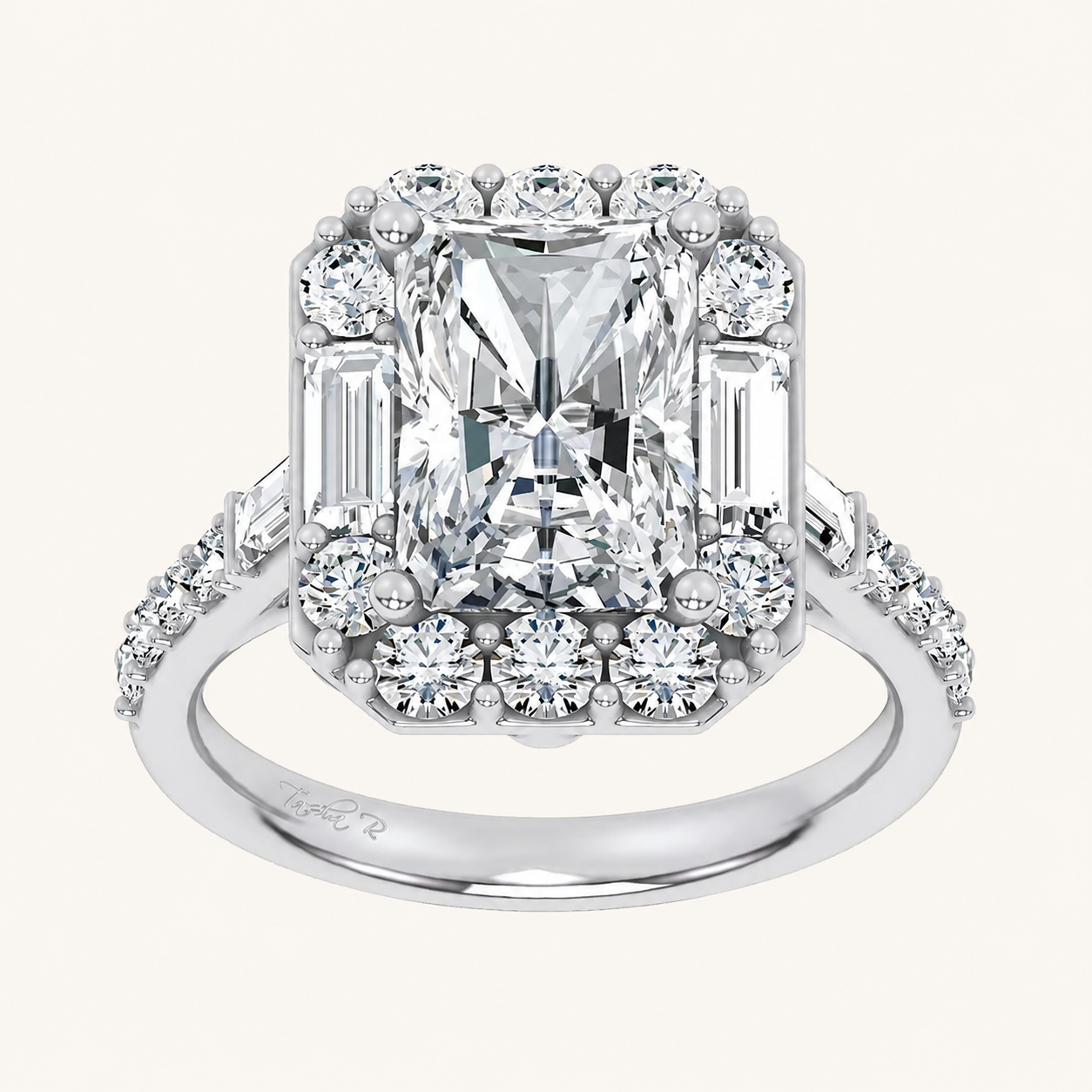 4.20CT Emerald Cut Certified Lab Grown Diamond Engagement Halo Ring