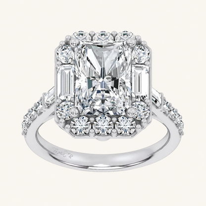 4.20CT Emerald Cut Certified Lab Grown Diamond Engagement Halo Ring