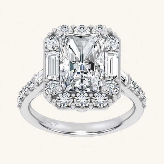 4.20CT Emerald Cut Certified Lab Grown Diamond Engagement Halo Ring