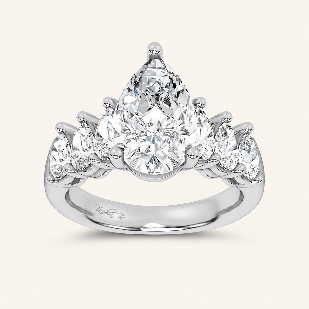 4.22CT Pear Cut Certified Lab Grown Diamond Engagement Cluster Ring