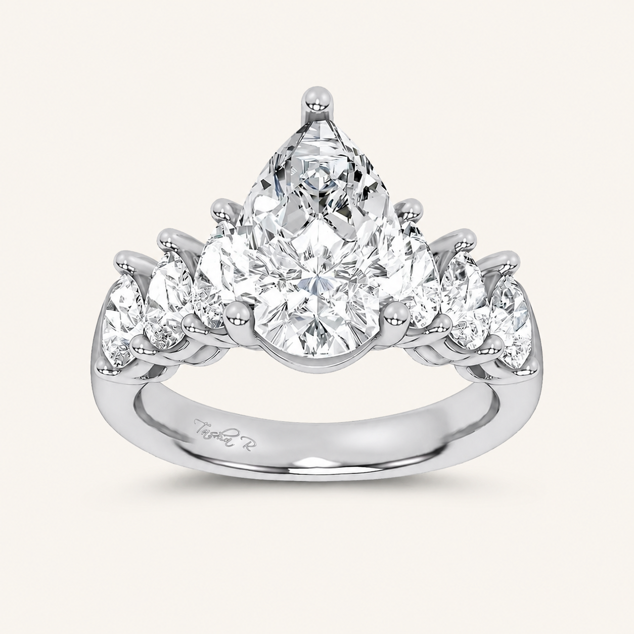 4.22CT Pear Cut Certified Lab Grown Diamond Engagement Cluster Ring