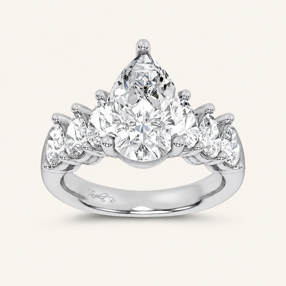 4.22CT Pear Cut Certified Lab Grown Diamond Engagement Cluster Ring