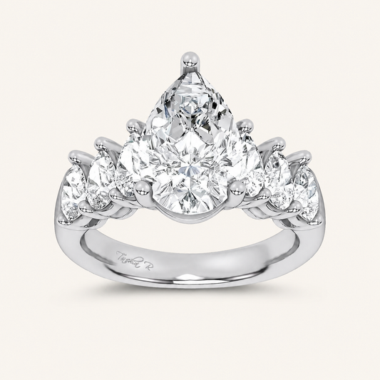 4.22CT Pear Cut Certified Lab Grown Diamond Engagement Cluster Ring