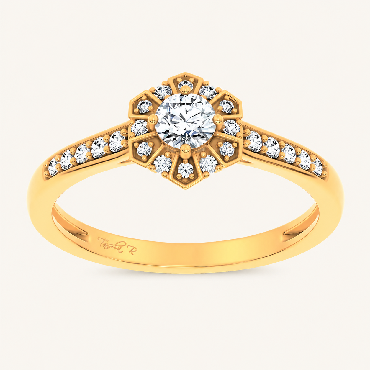 0.5CT Round Cut Certified Lab Grown Diamond Floral Halo Ring