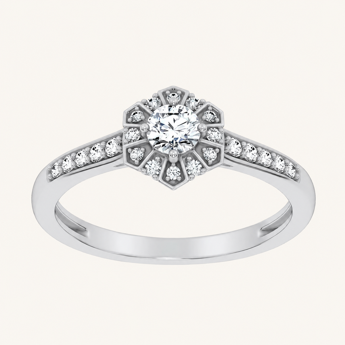0.5CT Round Cut Certified Lab Grown Diamond Floral Halo Ring