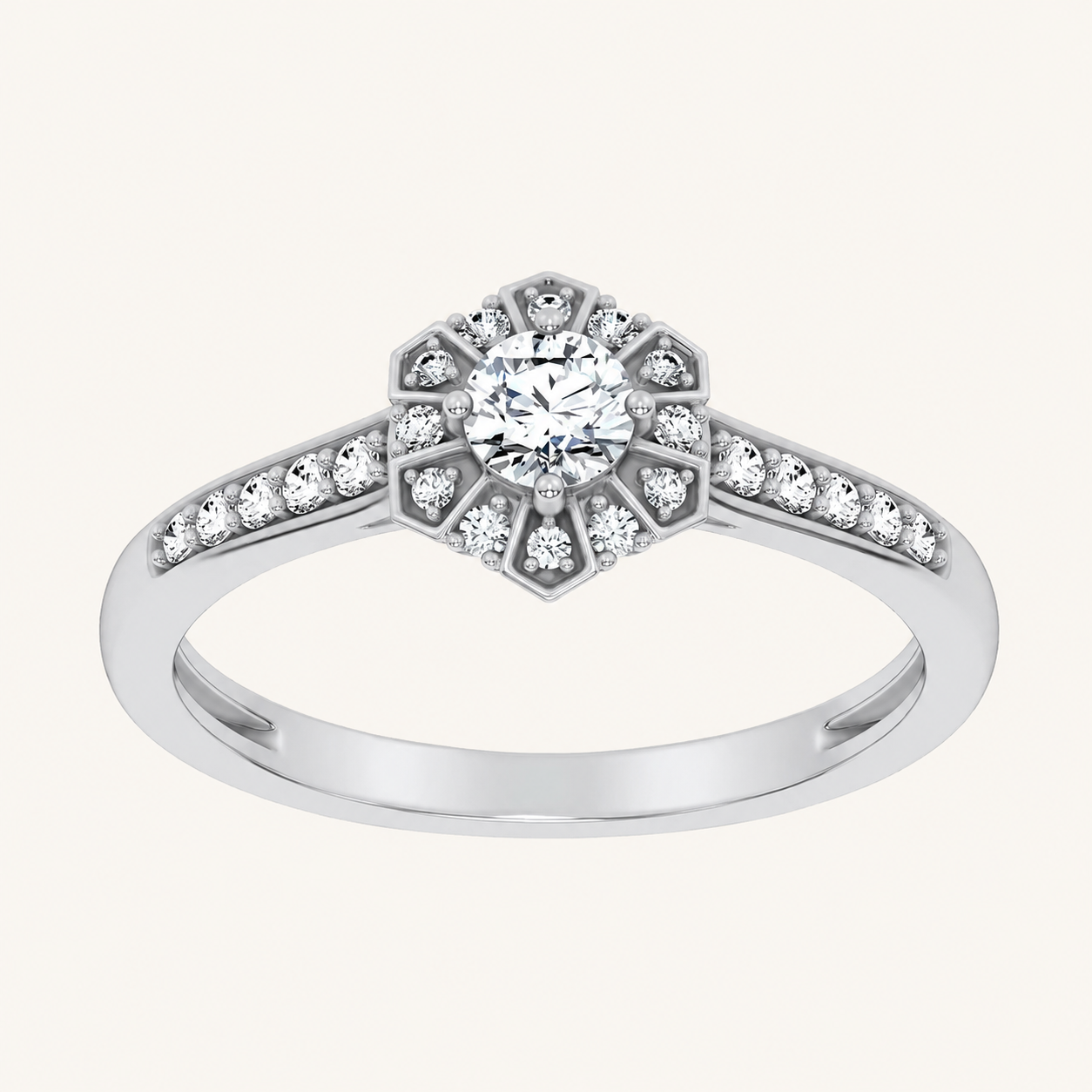 0.5CT Round Cut Certified Lab Grown Diamond Floral Halo Ring