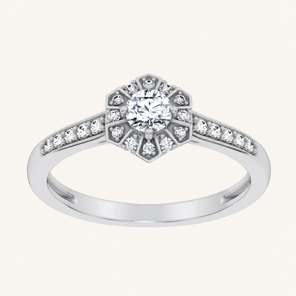 0.5CT Round Cut Certified Lab Grown Diamond Floral Halo Ring
