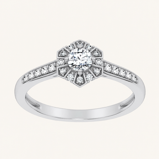 0.5CT Round Cut Certified Lab Grown Diamond Floral Halo Ring