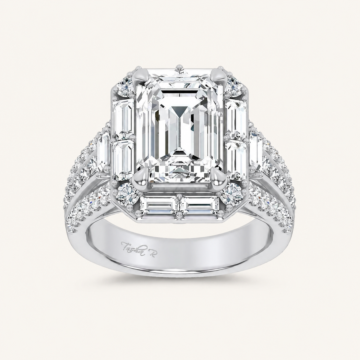 6.4CT Emerald Cut Certified Lab Grown Diamond Halo Engagement Ring