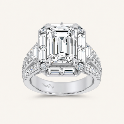 6.4CT Emerald Cut Certified Lab Grown Diamond Halo Engagement Ring