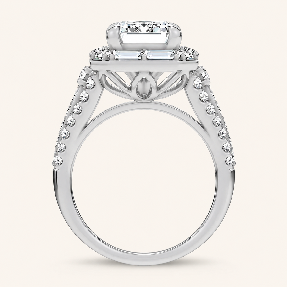 6.4CT Emerald Cut Certified Lab Grown Diamond Halo Engagement Ring