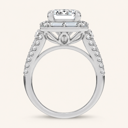 6.4CT Emerald Cut Certified Lab Grown Diamond Halo Engagement Ring