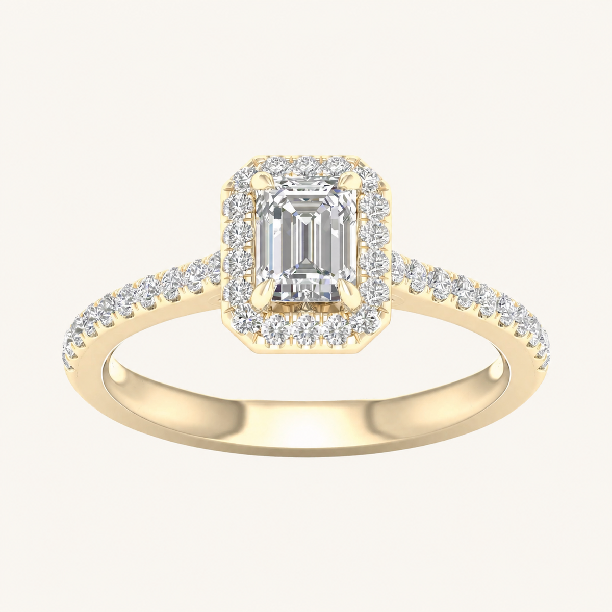 1CT Emerald Cut Lab Grown Diamond Halo Ring