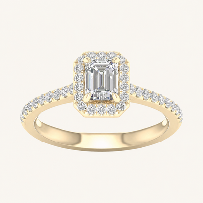 1CT Emerald Cut Lab Grown Diamond Halo Ring