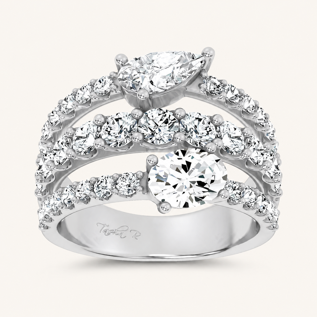 2.93CT Pear and Round Cut Certified Lab Grown Diamond Cluster Ring