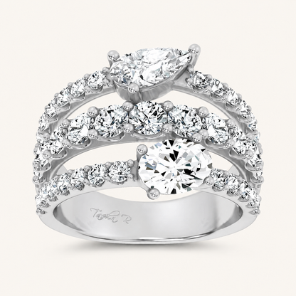 2.93CT Pear and Round Cut Certified Lab Grown Diamond Cluster Ring