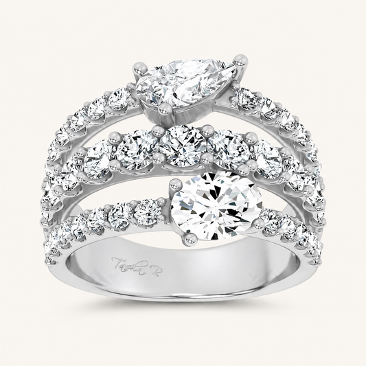 2.93CT Pear and Round Cut Certified Lab Grown Diamond Cluster Ring