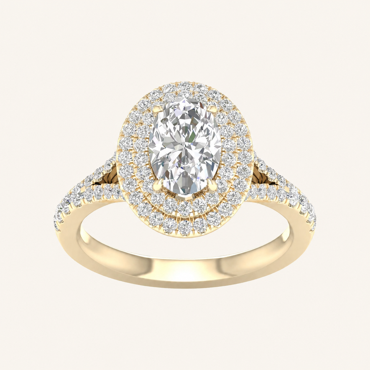 2CT Oval Cut Lab Grown Diamond Double Halo Ring