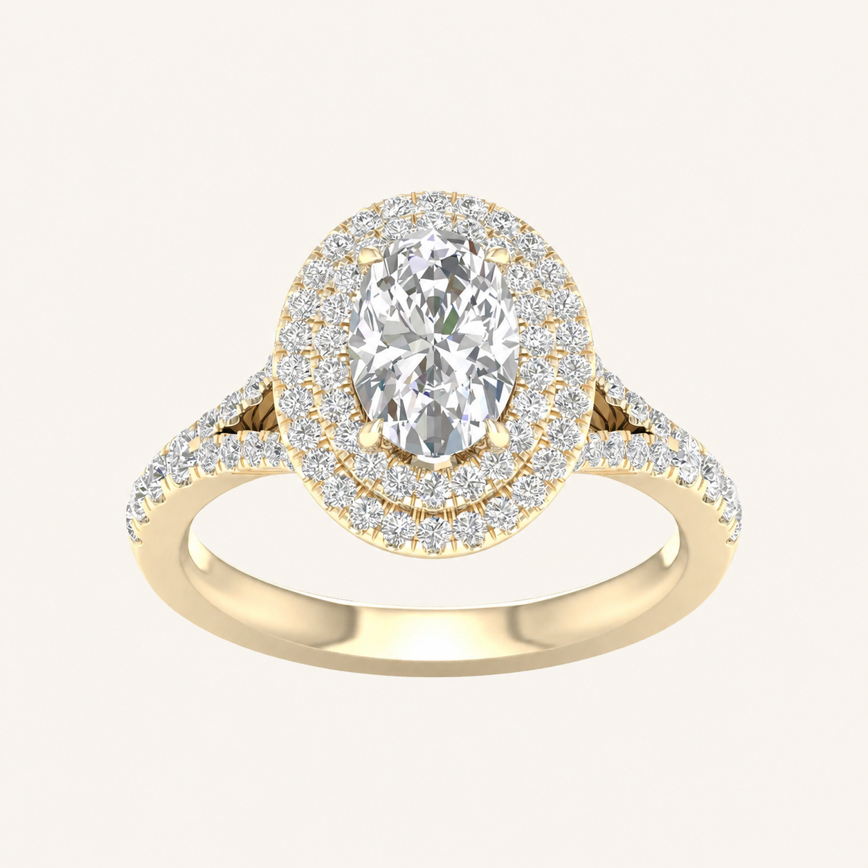 2CT Oval Cut Lab Grown Diamond Double Halo Ring