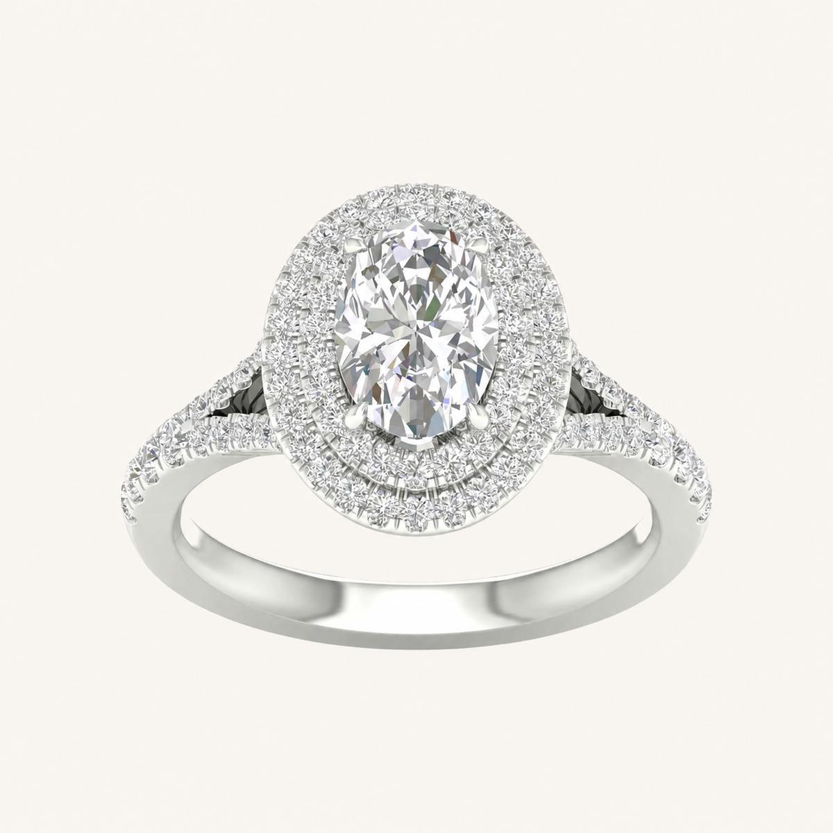 2CT Oval Cut Lab Grown Diamond Double Halo Ring